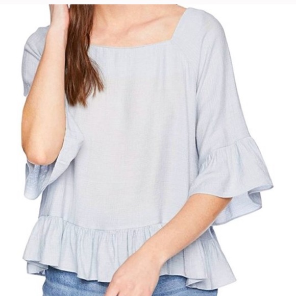 Moon River Blue Ruffle Square Neck Blouse - Picture 7 of 10